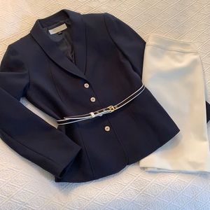 TAHARI Navy & White Skirt Suit Set